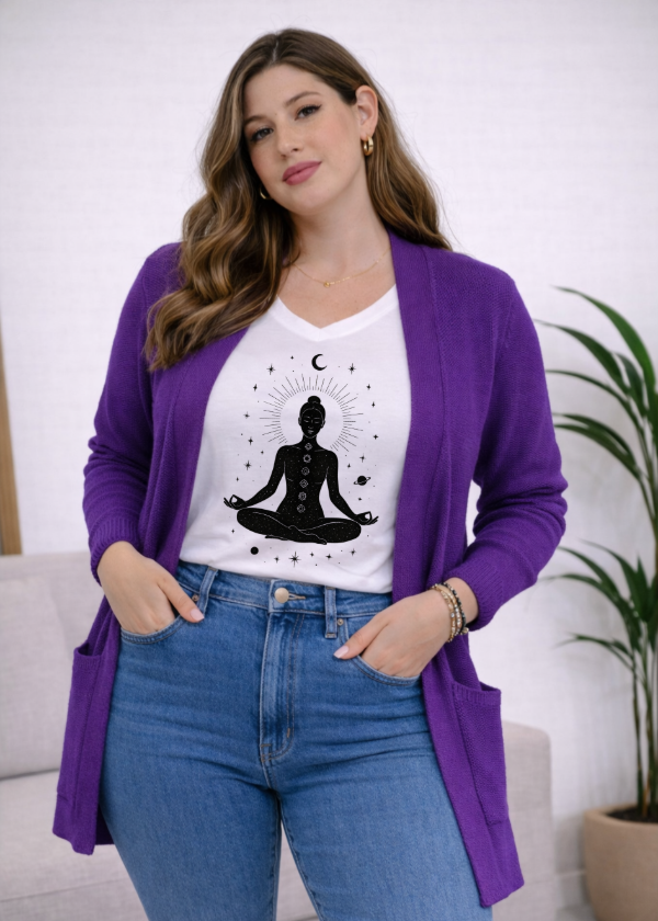 Producto - Conjunto saco acrilico violeta + remera escote V