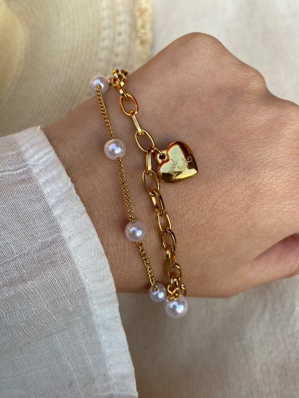 Producto - Pulsera doble Corazón y Perlas A.D