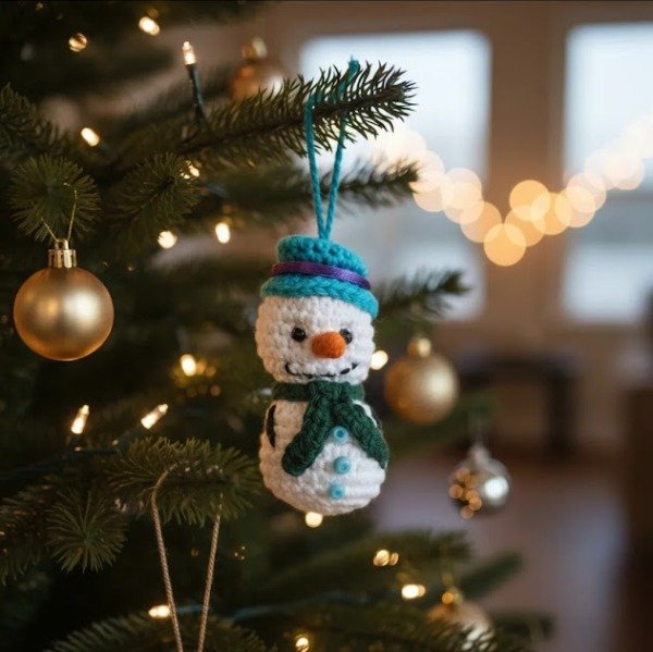 Producto - Adornos Navidad Para El Árbol Crochet Blanco Muñeco De Nieve
