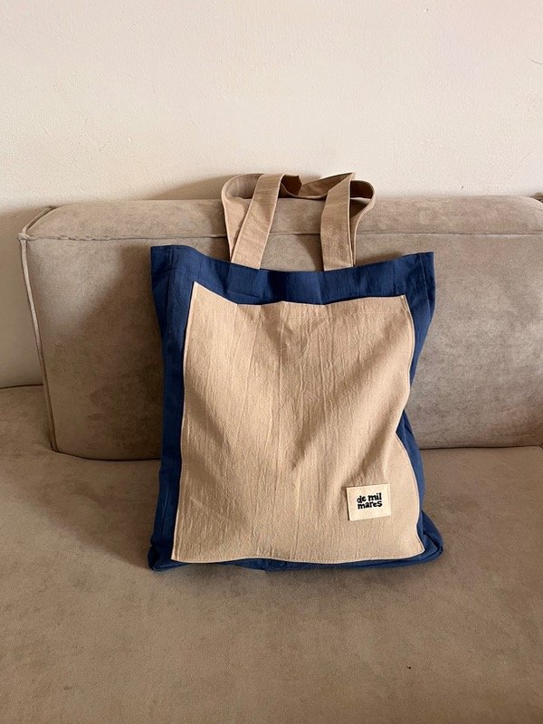 Producto - TOTE BAG: azul y beige