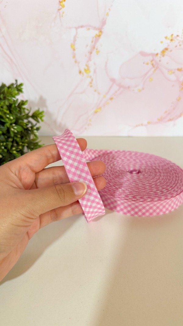 Producto - Cinta bies cuadrille rosa - 3mts