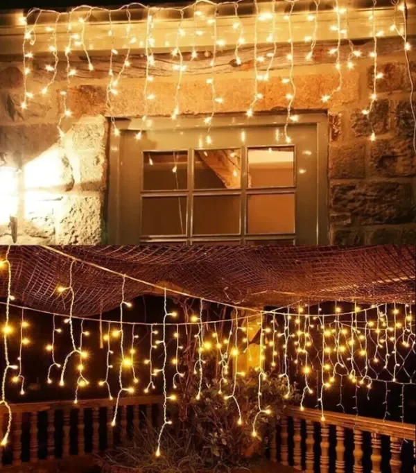 Producto - Cascada Lluvia 100 Luces Led Calido 3 Mts - 16 tiras diferentes largos