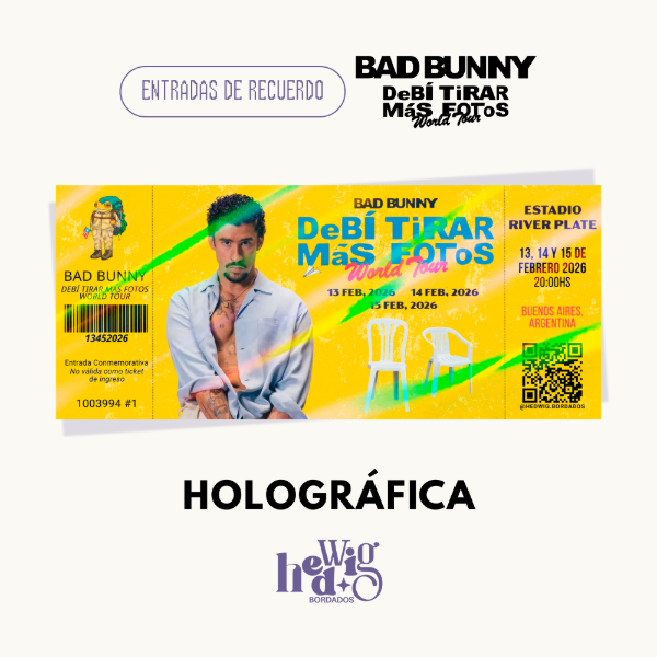 Producto - Entradas de recuerdo 14x6 HOLOGRAFICAS - BAD BUNNY DTMF World Tour