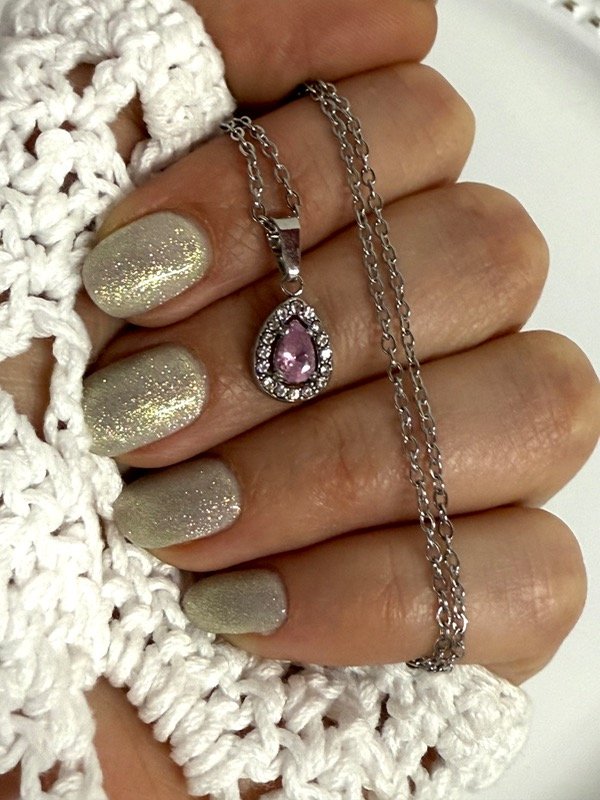 Producto - C415 Collar con dije cubik y strass acero quirúrgico 45cm