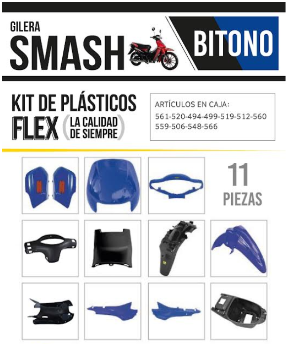 Producto - VC1081ABT - KIT CARENADO SMASH / BIZ /BRAVA 110 /OTRAS 110CC 11 PIEZAS (AZUL)