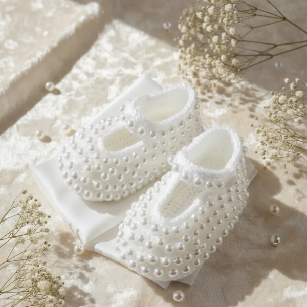 Producto - Zapatitos de perlas blancas tejido crochet 3-6 meses