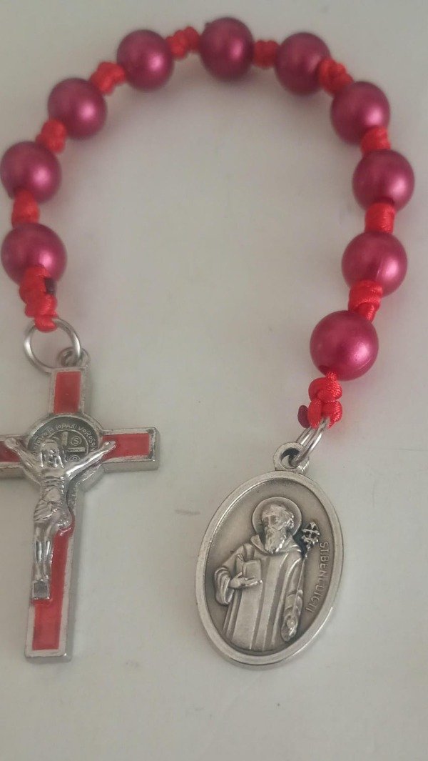 Producto - Decenario nacarado con cruz y medalla de San Benito