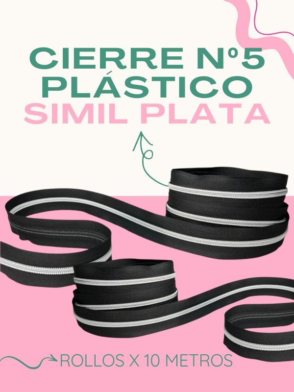 Producto - CIERRE PLÁSTICO N5 - "SIMIL PLATA" POR 10 MT