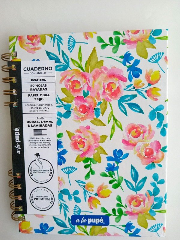 Producto - Cuaderno Tapa Dura Hojas Rayadas 15 x 21 Flores Rosas