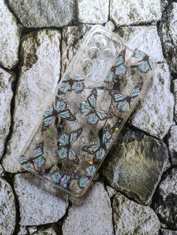 Producto - Funda rígida mariposas glitter Samsung A53 celeste