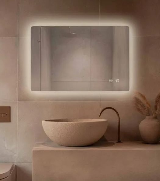 Producto - Espejo Rectangular Con Luz Led Y Desempañador 80x60x2cm - 0