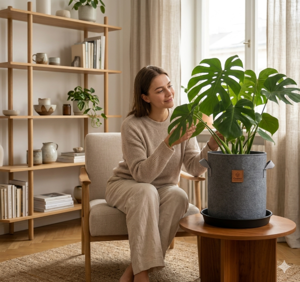 Producto - Maceta Geotextil Redonda Linea GREEN 40L + PLATO