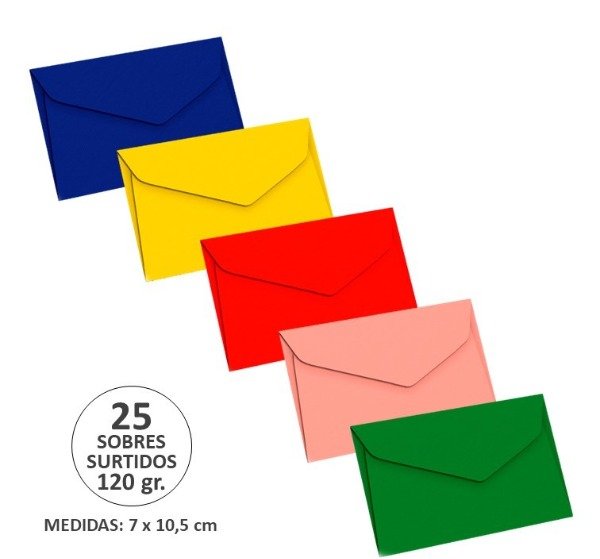 Producto - SOBRES RAPEL TARJETA COLOR x25u. 120gr. SURT. / Por Unidad