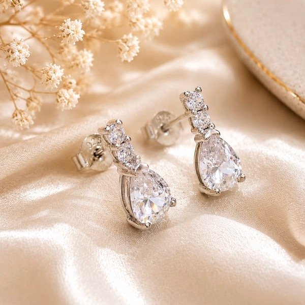 Producto - Aros pasantes gota con cubic Plata 925 - 0