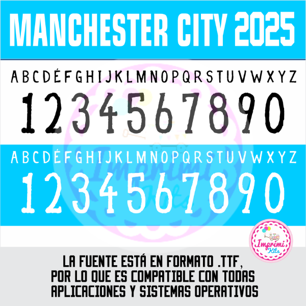 Producto - Tipografia Manchester City 2025 Equipación Camiseta Ttf Otf Numeros Dorsal