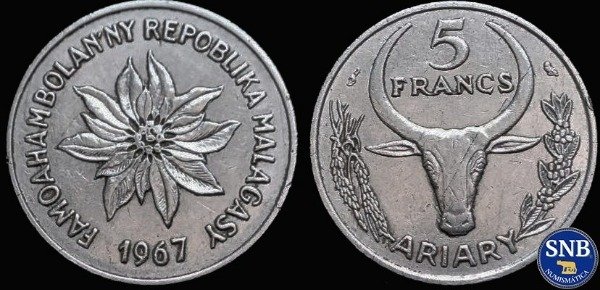 Producto - Madagascar - 5 Francos (1967) KM #10 [VF] - República Malgache (1960-1975)