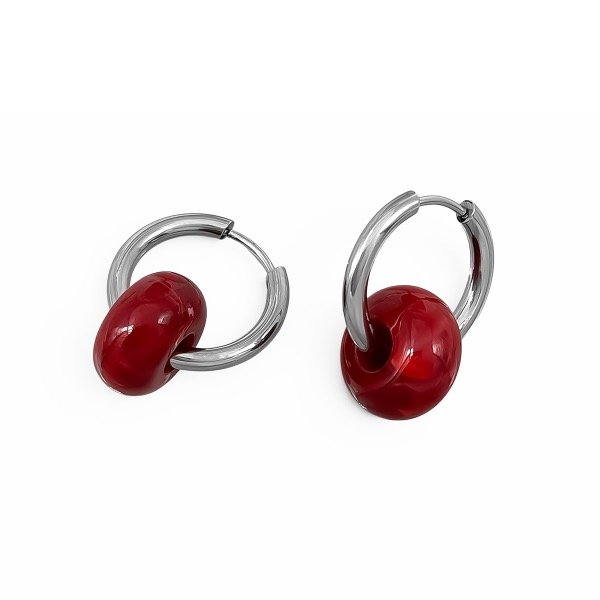 Producto - Argollas de acero quirúrgico con dije - 1.7cm - Dona - Bordó