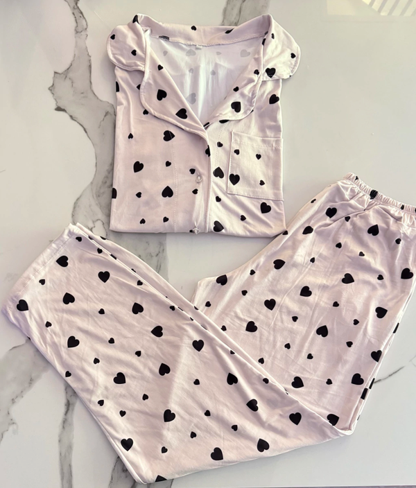 Producto - Pijama camisero manga larga Heart blanco