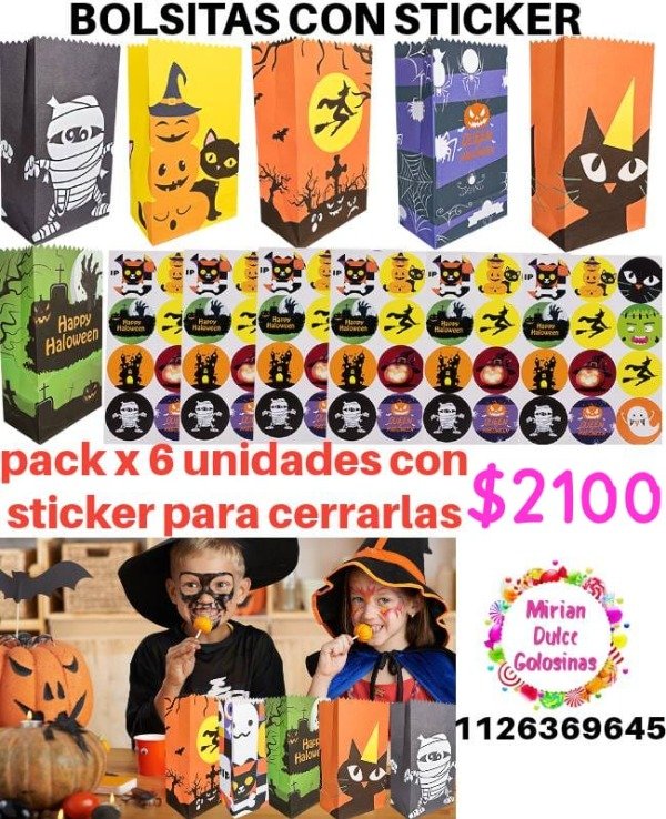 Producto - Bolsitas terror viene 6 unid con sticker para cerrarlas