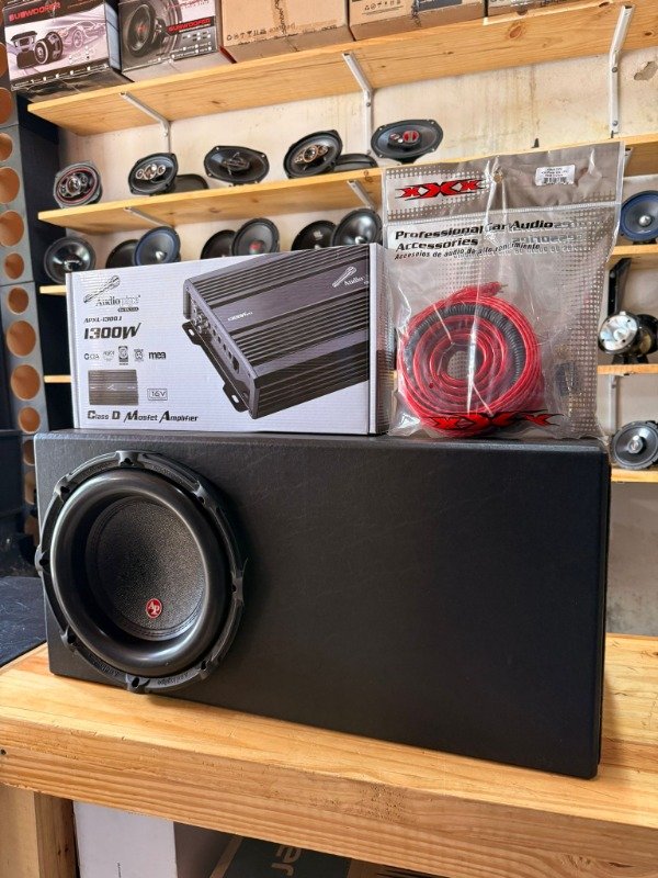 Producto - COMBO SUB 12" AUDIOPIPE 800RMS + POTE AP 1300.1 + CABLES + CAJON MDF DUCTADO