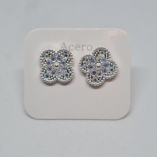 Producto - Aro plateado flor cristal ab