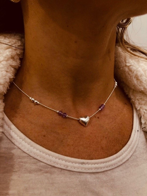 Producto - Gargantilla Love inflado Lila microbolita Plata 900