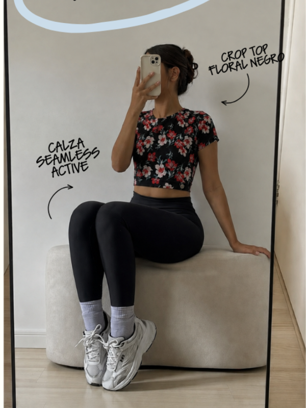Producto - CALZA ACTIVE Y CROP FLORAL NEGRO - 0
