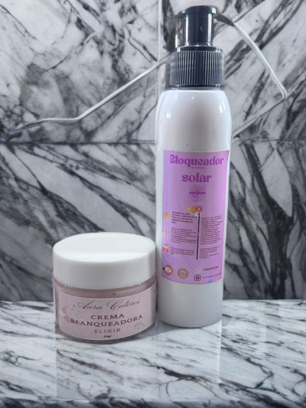 Producto - Crema blanqueadora elixir y bloqueador solar .