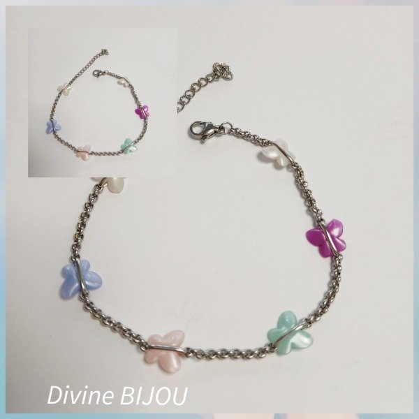 Producto - Pulsera mariposas multicolores acero