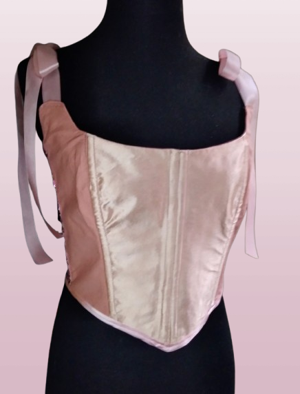 Producto - Corset monocromático en saten rosa y paillet de lentejuelas. Talle M (42/44)
