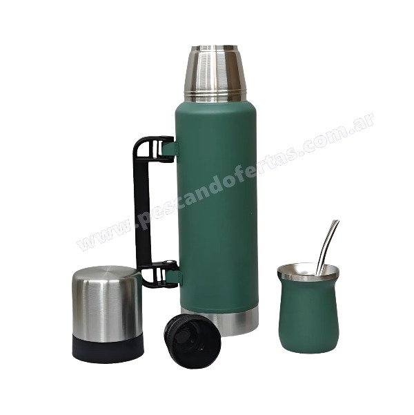 Producto - Set de Termo 1.20L + Mate + Bombilla Todo Acero Inoxidable Dura 24hs Calor/Frio