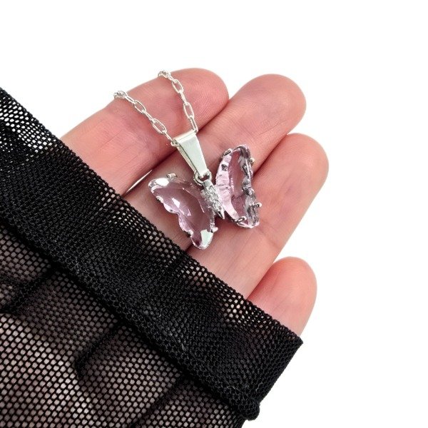Producto - Collar Mariposa Cristal Pink en Acero Blanco