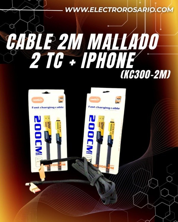 Producto - (KC300-2M) CABLE 2M MALLADO 2 TC + IPHONE