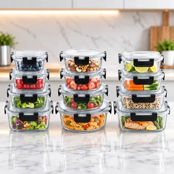 Producto - SET DE 12 RECIPIENTES DE VIDRIO HERMETICOS APTO MICROONDAS FREEZER - 0