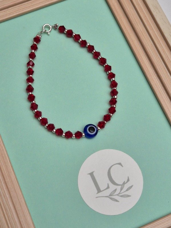Producto - Pulsera Piedras Rojas Ojo Turco Plata