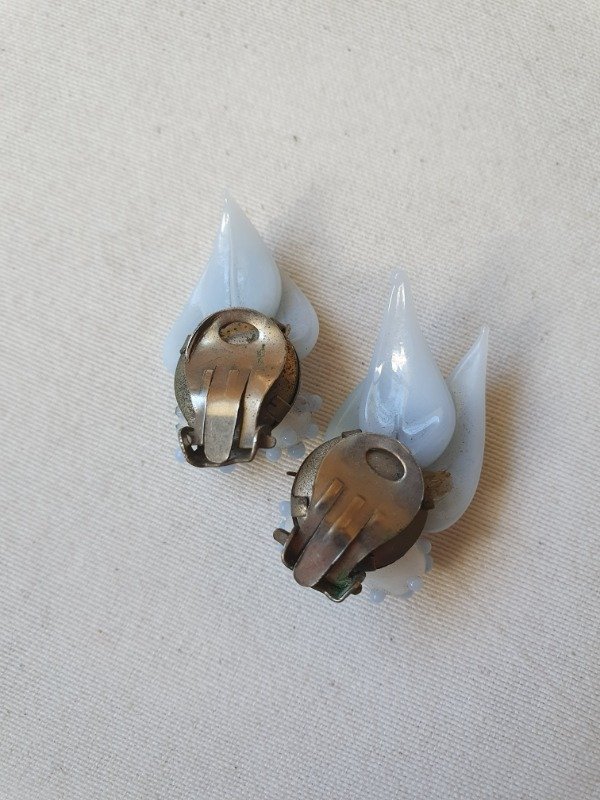Producto - Aros Clips Hojas Cristal Murano Celeste Pálido - 8