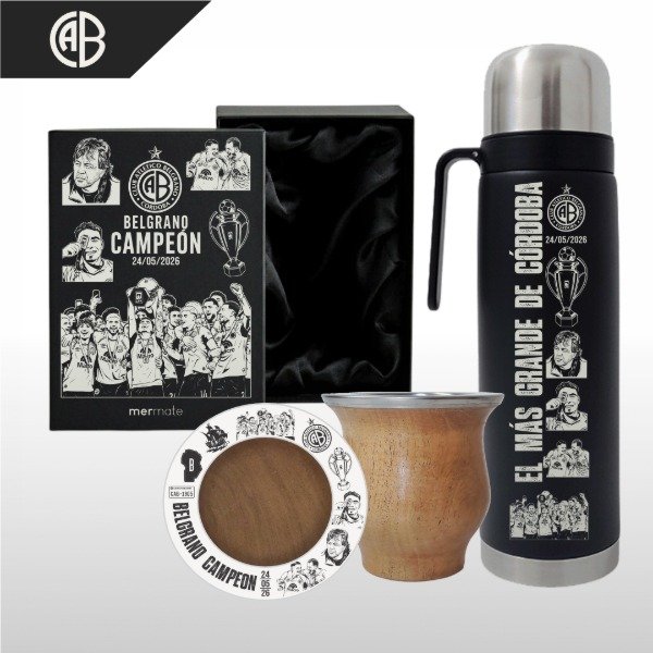 Producto - SET DE MATE + BOX PERSONALIZADO + TERMO MEDIA MANIJA BELGRANO CAMPEÓN V1 - 2