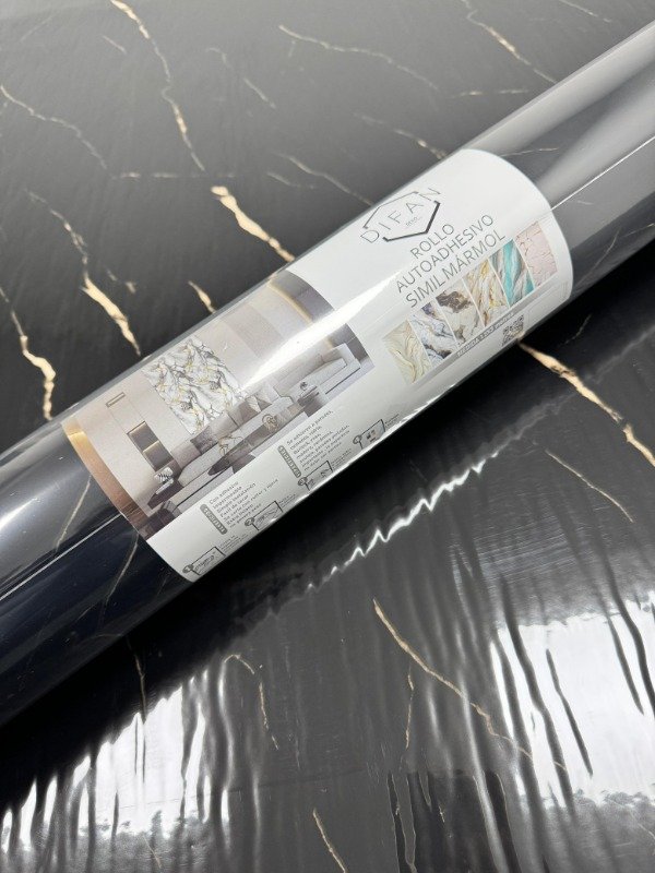 Producto - Rollo Autoadhesivo Simil Marmol Brillante 1,2 x 3 M Negro