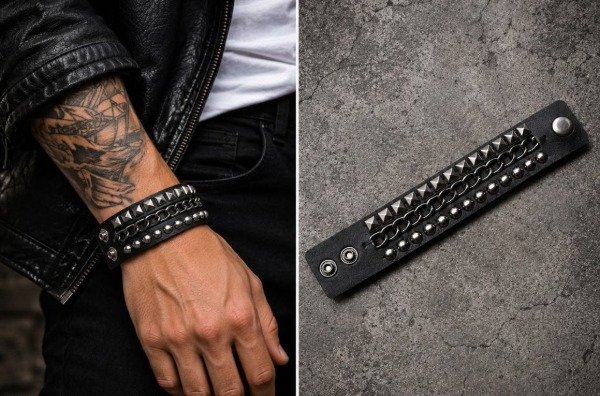 Producto - pulsera ancha tachas y cadenas