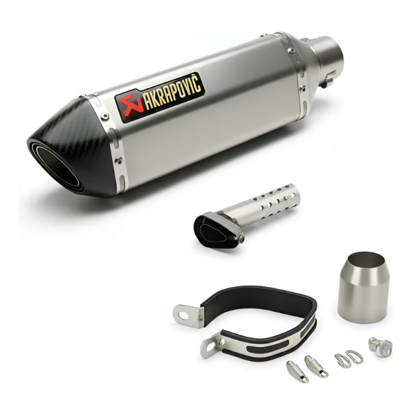 Producto - Escape Silenciador Tipo Akrapovic Mediano Universal Plateado + DB Killer
