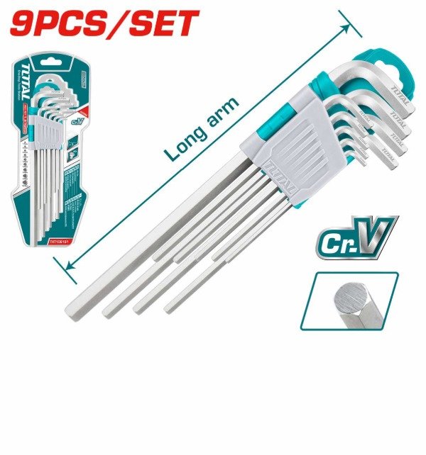 Producto - kit 9 piezas llave hexagonal TOTAL THT106191 INDUSTRIAL brazo largo CRV