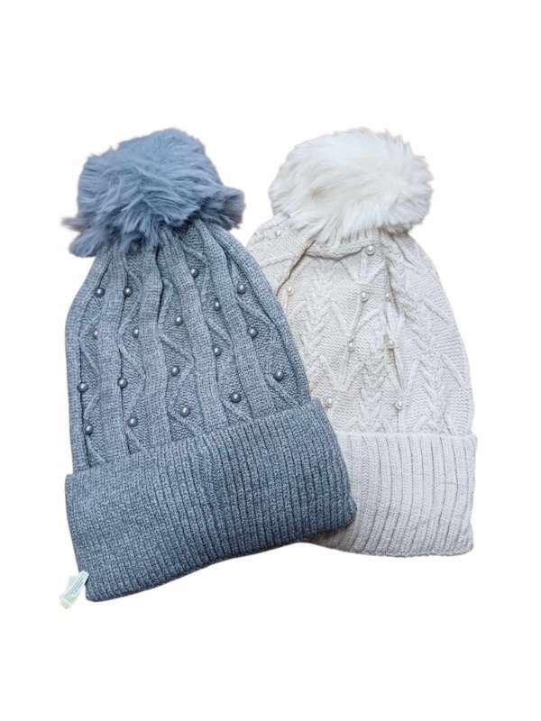 Producto - GOM - Gorro Lana Pompón Perlas