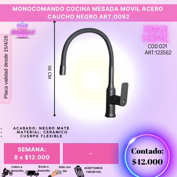 Producto - MONOCOMANDO COCINA MESADA MOVIL ACERO CAUCHO NEGRO