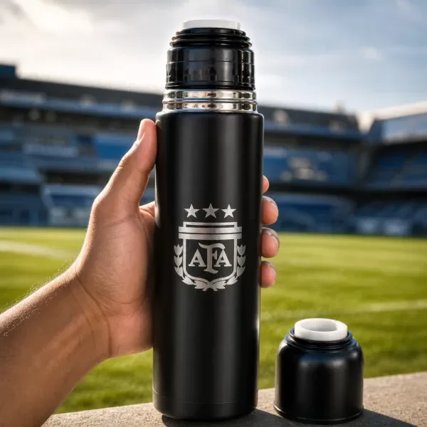 Producto - Termo 500 ML Acero Selección Argentina Escudo AFA Grabado NEGRO