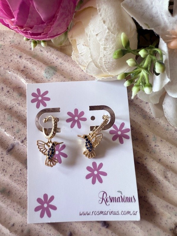 Producto - Argollitas colibrí azul