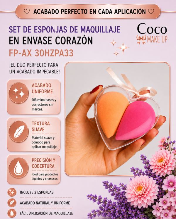 Producto - SET DE ESPONJAS DE MAQUILLAJE EN ENVASE CORAZÓN - FP-AX 30HZPA33