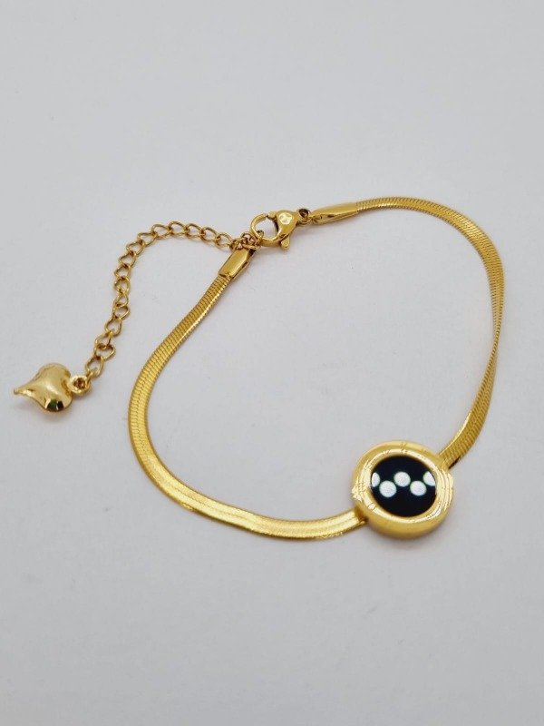 Producto - Pulsera acero dorado cola rat plana dije bulgari