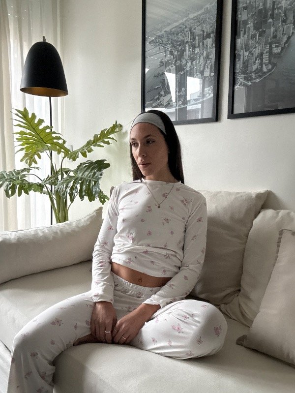 Producto - Pijama Algodon Soft Blanco con Florecitas
