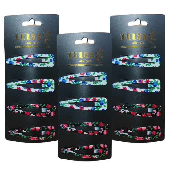 Producto - Hebillas De Pelo Tic Tac Grandes Floreadas Fondo Negro Pack X 4 uni - 6