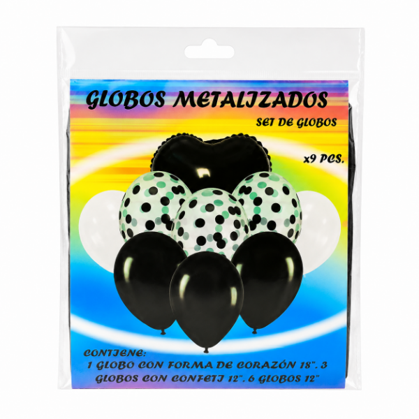 Producto - Set de 9 globos Corazon metalizado + 3 confetti + 5 perlados - 4